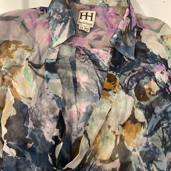 Haute Hippie Floral Silk Long Sleeve Blouse Top XS - Picture 3 of 7
